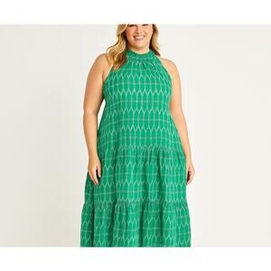 Universal Thread Embroidered Kelly Green Halter Tiered Maxi Dress Plus Size XXL